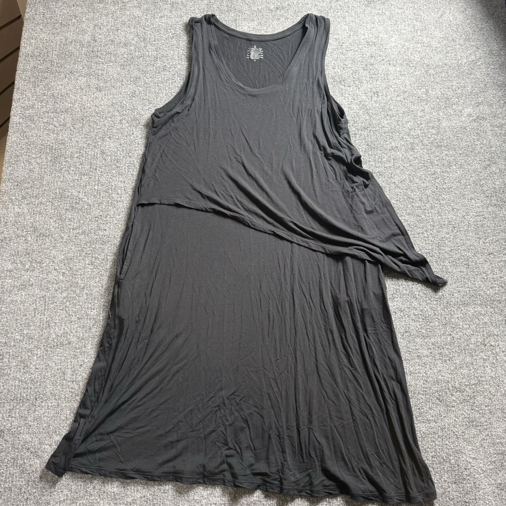 Cuddl Duds Women's Black Sleeveless Layered Asymmetric Hem Tank Dress 1X